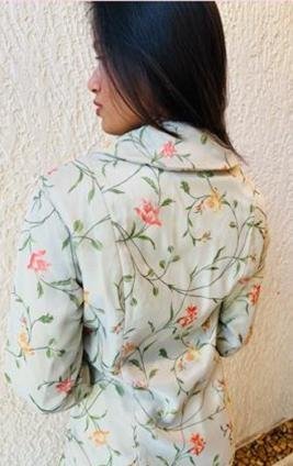 Back detail of the floral trouser suit