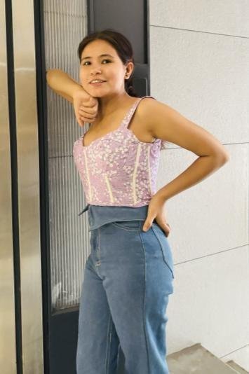 Student project pink lace corset top