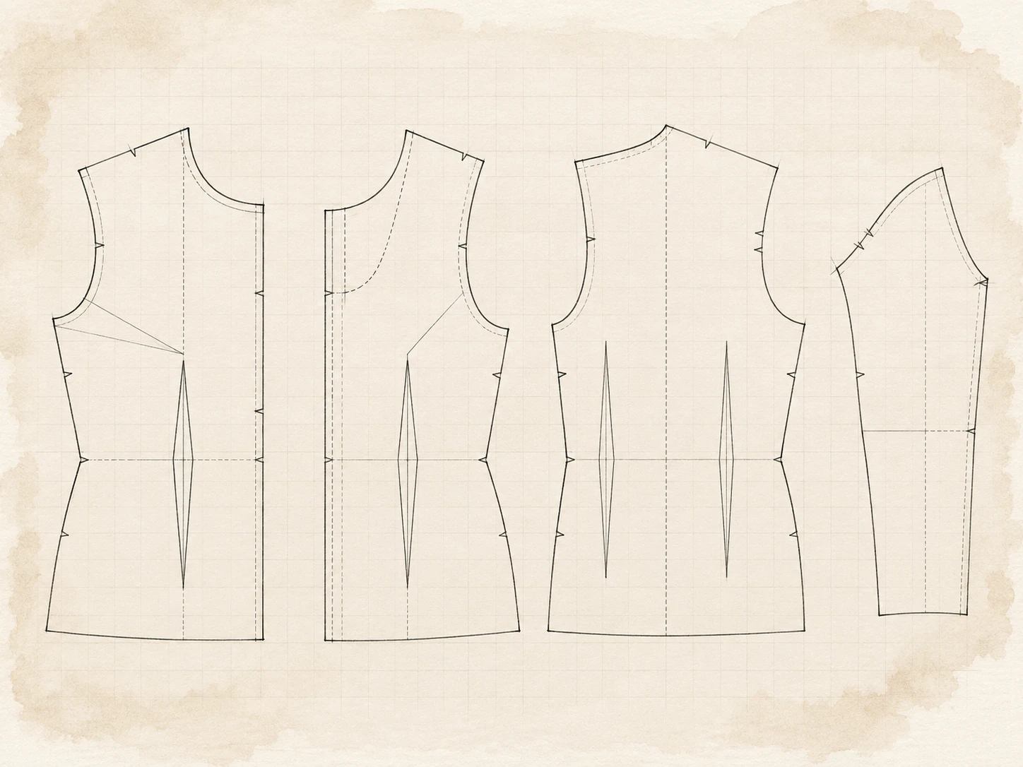 Professional bodice base pattern pieces
