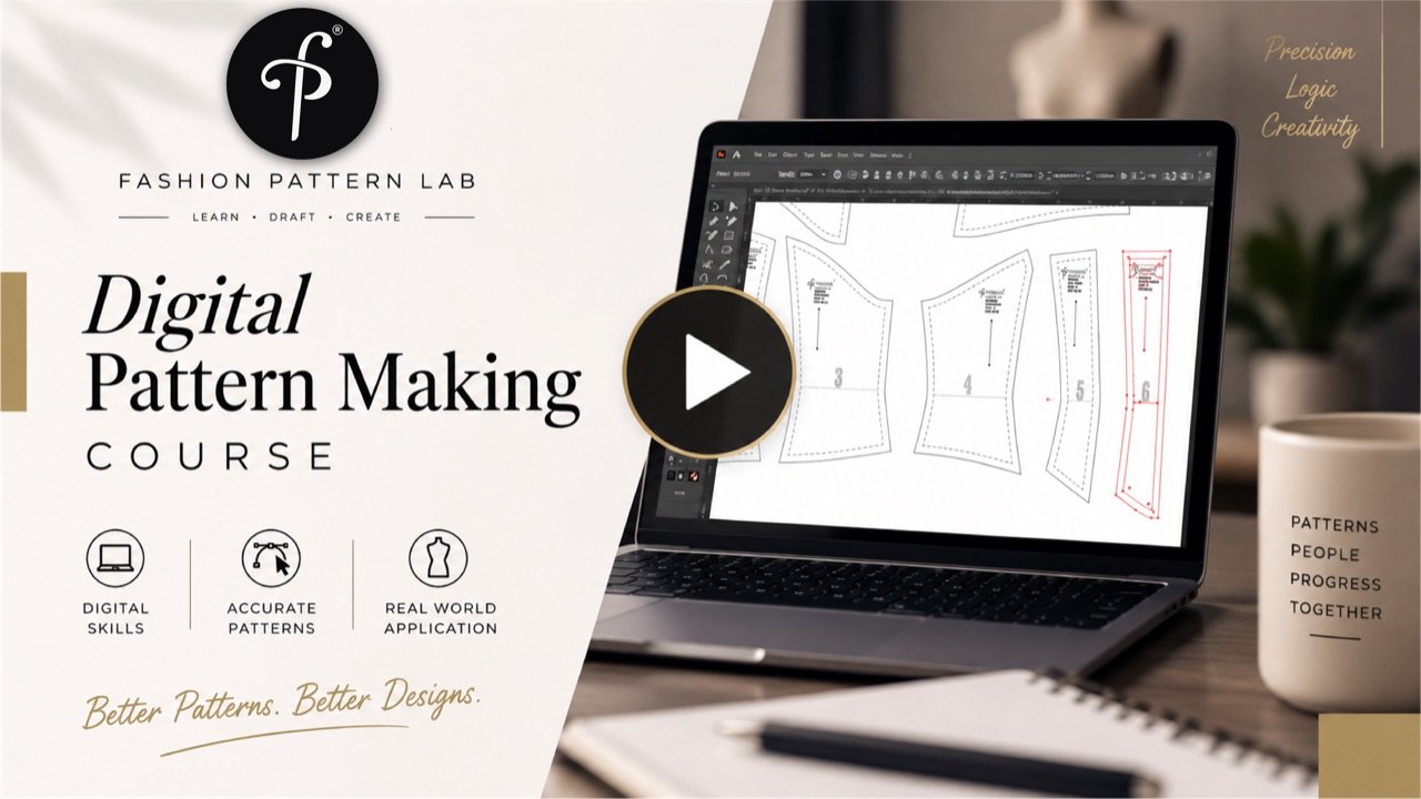 A recorded live pattern-making session with screen sharing and tutor guidance