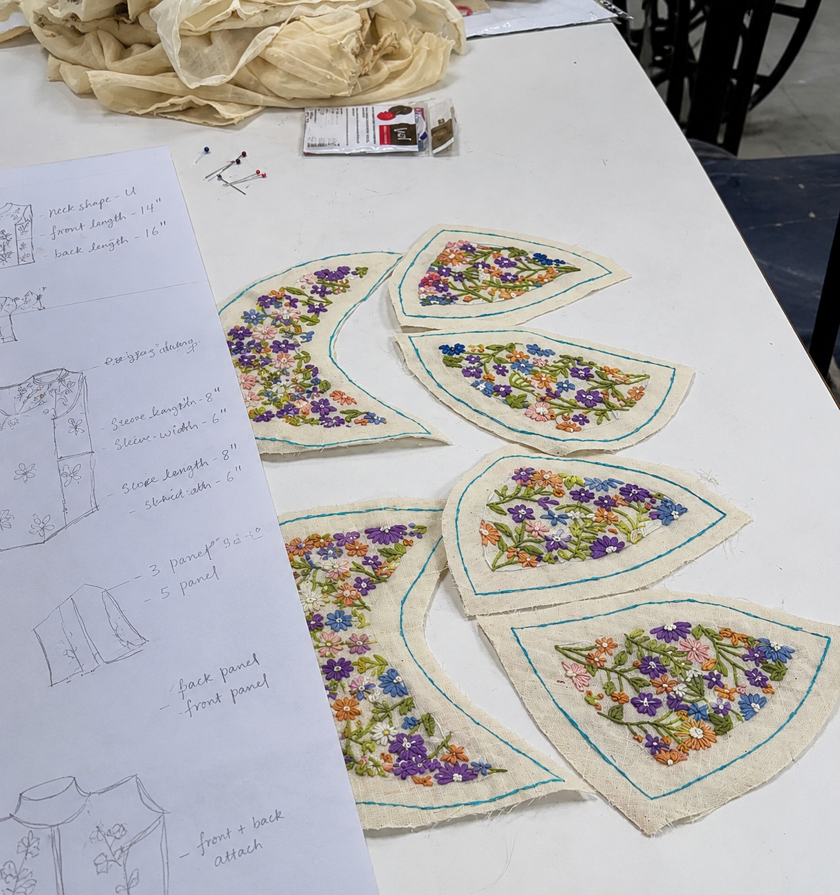 Garment pattern pieces student project