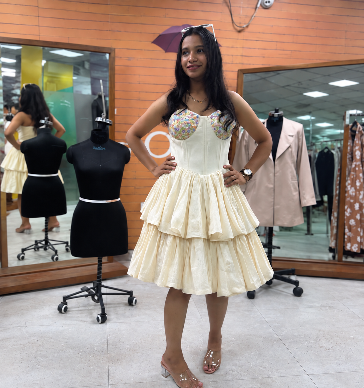 Cream tiered dress student project