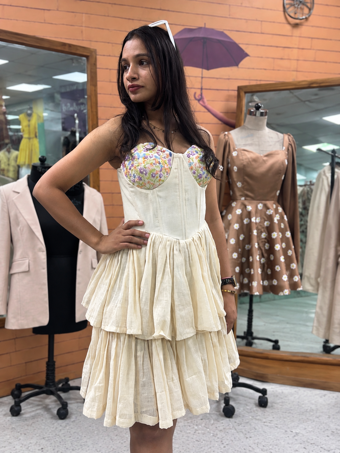 Cream tiered dress front student project
